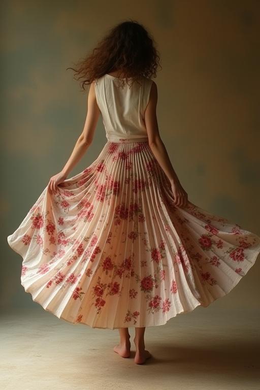 Jupe midi plissée 'Élise' à motifs floraux.