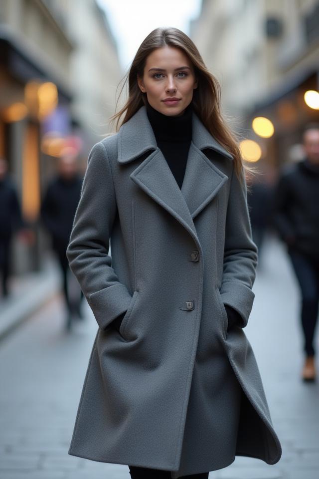 Manteau d'hiver en laine grise.